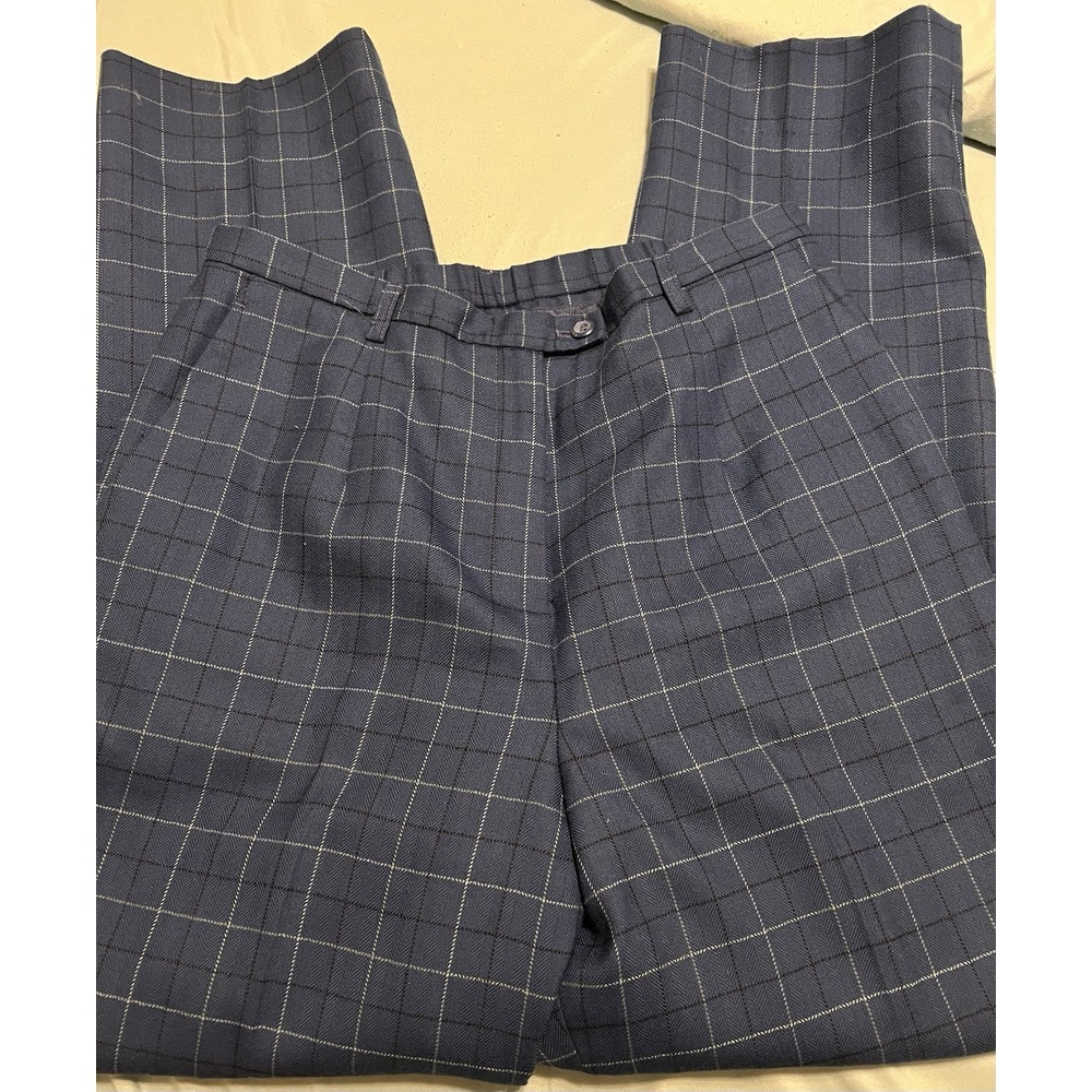 Pendleton Women 10 Plaid Blue‎ Virgin Wool Flat Front Cropped Pants Pockets